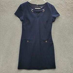 Tommy Hilfiger Classic Scuba Crepe Navy Blue Shift Dress Womens Size 4